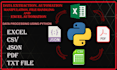 automate, extract data from PDF, json, excel using python