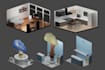 create a 3d isometric room and booth display in blender