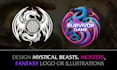 design mythical beasts, monsters, fantasy logo or illustrations