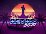 create a 80s logo synthwave 3d text in chrome and neon styles