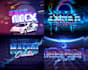 do an 80s logo in vintage 3d text with synthwave styles
