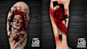 do premium trash polka design , sleeve tattoo