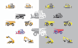 design construction or coal mining unit and heavy equipment icons or vectors