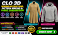 create clo 3d sewing instructions, pattern making, and fabric consumption