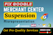 fix google merchant center misrepresentation and reactive gmc