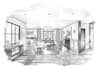 draw an interior perspective illustration black and white