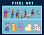 create pixel art characters, game objects, and backgrounds
