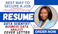 write data science resume, data analyst, data analytics, business analyst cv
