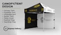 design an amazing canopy tent, table cover, feather flag
