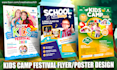 design awesome kids camp flyer, event festival flyer poster
