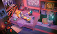 draw a character illustration, background, objects