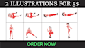draw exercise illustrations, workout, yoga, medical, and manual illustrations