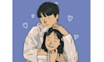 draw couple portrait with simple hand drawing illustration