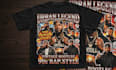 create a vintage bootleg rap t shirt design or 90s style graphics tee