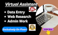 be your VA for data entry web research administration lead generation