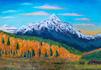 draw a scenery illustration with traditional materials