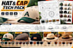 create hat and cap tech pack, flat cap, beanie, panama, straw hat, and 3d mockup