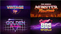 make 80s vaporwave 3d text logo designs with chrome effects