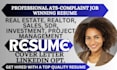 write 24hrs fast ats resume, for real estate, realtor, sales, sdr, investment