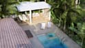 do landscape design with front yard, backyard design, pool, deck, garden design