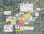 design retail trade aerial map with site arrow, logo labels and graphics