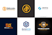 design modern bitcoin, crypto, cryptocurrency, blockchain logo with copyright