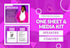 design a professional speaker sheet, media kit, one sheet, press release, epk