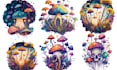 create watercolour magic mystical mushrooms png with ai