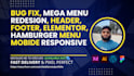 fix wp header, footer, wp bakery, mega menu, redesign, elementor