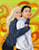 draw couple vector cartoon portrait with unique background