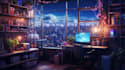 make vtuber background, vtuber room, game art, stream overlay in anime style