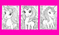 create coloring book pages and book cover for unicorn