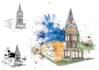 draw detailed architectural watercolor drawing