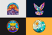 design stained glass, mosaic logo and illustration
