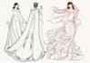 draw a fashion illustration and sketch , bridal wedding dress, prom and gown