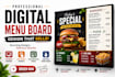 design a digital menu board, screen menu, or animated TV menu