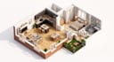 do architecture isometric 3d floor plan, interior exterior rendering in sketchup