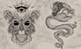 create dark blackwork tattoo design in engraving style
