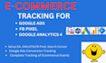 setup google analytics, ga4 ecommerce tracking, conversion tracking, facebook