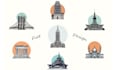 create a city skyline, landmarks, silhouette and cityscapes