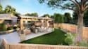 backyard, pool, pergola, landscape,  patio, garden rendering,