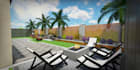 3d landscape, backyard, patio, pool, frontyard garden