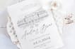 draw custom wedding venue illustration in pen ink style