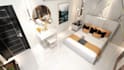 do interior design of bedroom, kitchen, bathroom and balcony