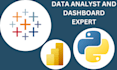 create a professional dashboard in tableau, power bi, excel, and python