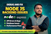 debug and fix node js backend issues