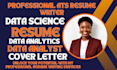 write data analytics, data analyst,professional data science, and cover letter