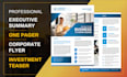design one pager flyer sales sheet executive summary and investment teaser
