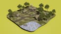 create 3d low poly isometric and stylized scene in blender