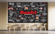 make doodle, vinyl mural, decal, typography backdrop wallart